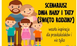 Wesoły scenariusz na Dzień Mamy i Taty w szkole podstawowej. Uśmiechnięta rodzina z dziećmi, inspiracja dla przedszkolaków.