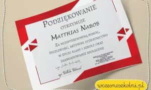 Dyplom z podziękowaniami dla nauczyciela Matthiasa Naboba za pomoc i zaangażowanie.