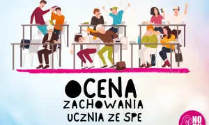 Uczniowie w klasie, jedni rozrabiają, inni jedzą. Tekst: OCENA ZACHOWANIA UCZNIA ZE SPE. Rozporządzenie w sprawie oceniania i klasyfikowania tekst jednolity.