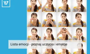 Siatka zdjęć młodej kobiety wyrażającej różne uczucia i emocje: radość, smutek, zaskoczenie, złość.