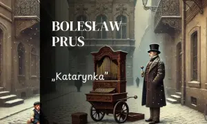 Bolesław Prus i jego „Katarynka” na zimowej uliczce. Stary grajek z katarynką, chłopiec i rowery w śniegu.