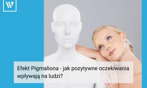 Kobieta opiera głowę na manekinie, symbolizując efekt Pigmaliona i siłę pozytywnych oczekiwań.