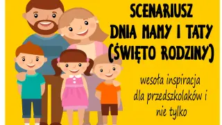 Wesoły scenariusz na Dzień Mamy i Taty w szkole podstawowej. Uśmiechnięta rodzina z dziećmi, inspiracja dla przedszkolaków.