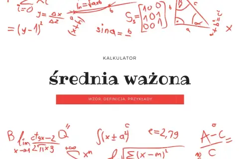 Kalkulator średnia ważona. Wzory matematyczne, w tym całki i macierze, otaczają tytuł.