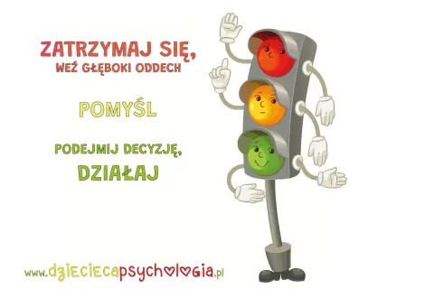 Sygnalizacja świetlna z buźkami zachęca do zatrzymania, oddechu, przemyślenia i działania. Unikaj demoralizacji, podejmuj mądre decyzje.