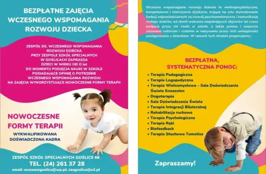 Wczesne wspomaganie rozwoju dziecka w przedszkolu. Oferta bezpłatnych zajęć dla dzieci od 0 lat, wykorzystujących nowoczesne formy terapii.