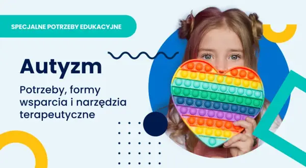 Dziewczynka z autyzmem trzyma tęczowe serce typu pop it. Temat: Autyzm, potrzeby, wsparcie i narzędzia terapeutyczne.