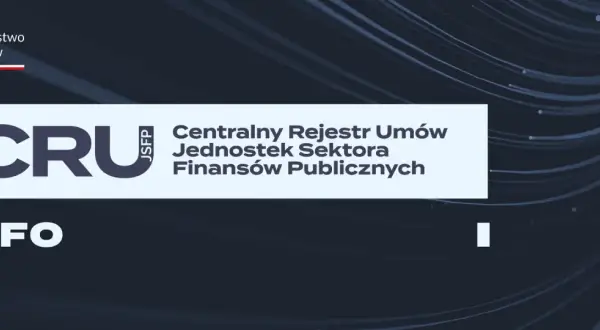 Centralny Rejestr Umów Jednostek Sektora Finansów Publicznych (CRU) działa od 2017 roku. Logo CRU JSFP.