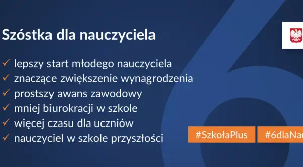 Szóstka dla nauczyciela: lepszy start, znaczące podwyżki dla nauczycieli 2026, prostszy awans, mniej biurokracji, więcej czasu dla uczniów. #SzkołaPlus #6dlaNauczyciela