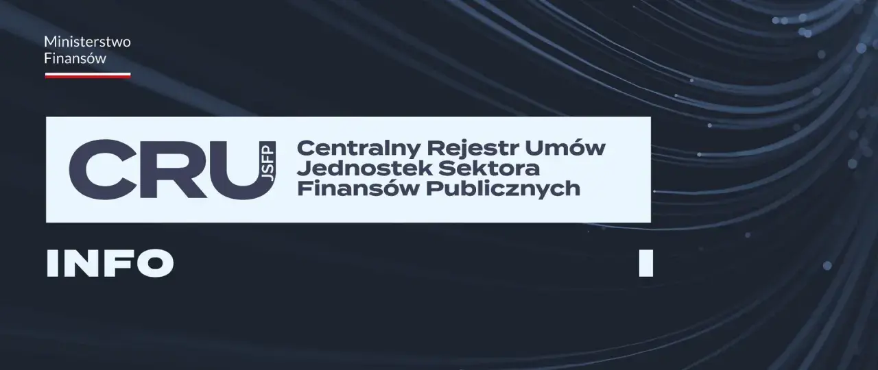 Centralny Rejestr Umów Jednostek Sektora Finansów Publicznych (CRU) działa od 2017 roku. Logo CRU JSFP.