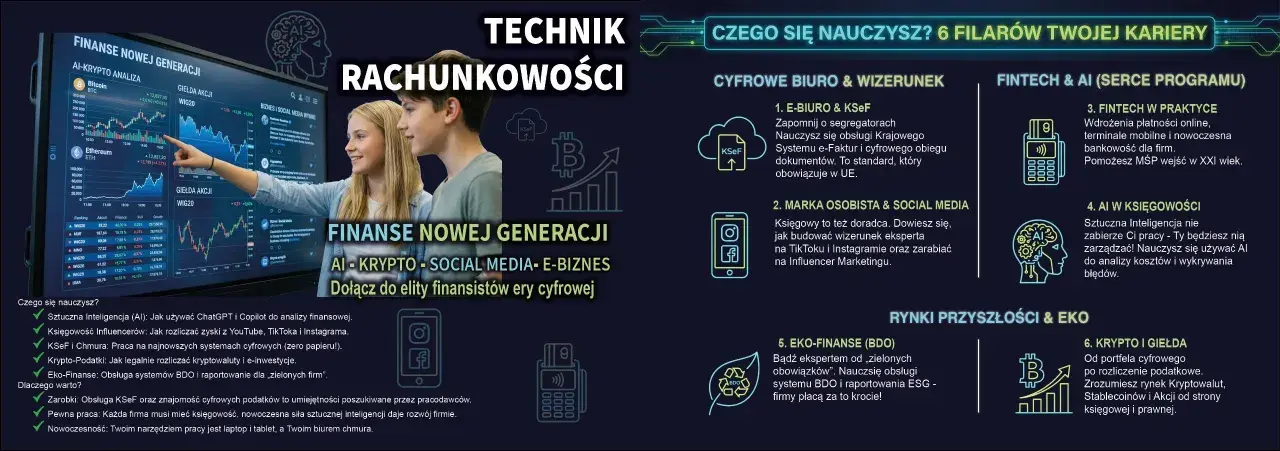 Technik rachunkowości: naucz się AI, kryptowalut, social mediów i e-biznesu. Zostań ekspertem finansów przyszłości.