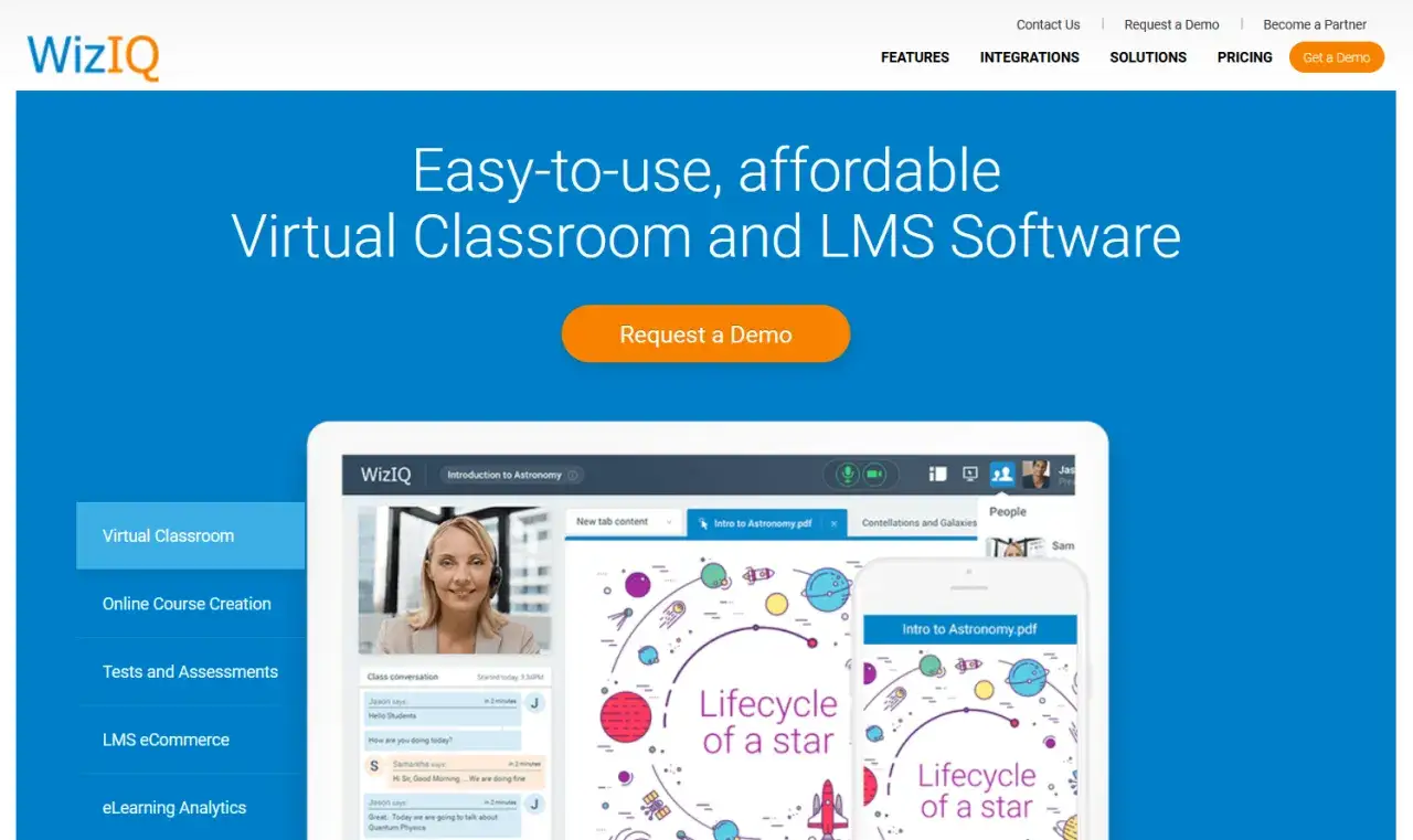 Platforma WizIQ oferuje blended learning, łącząc wirtualną klasę z funkcjami LMS.
