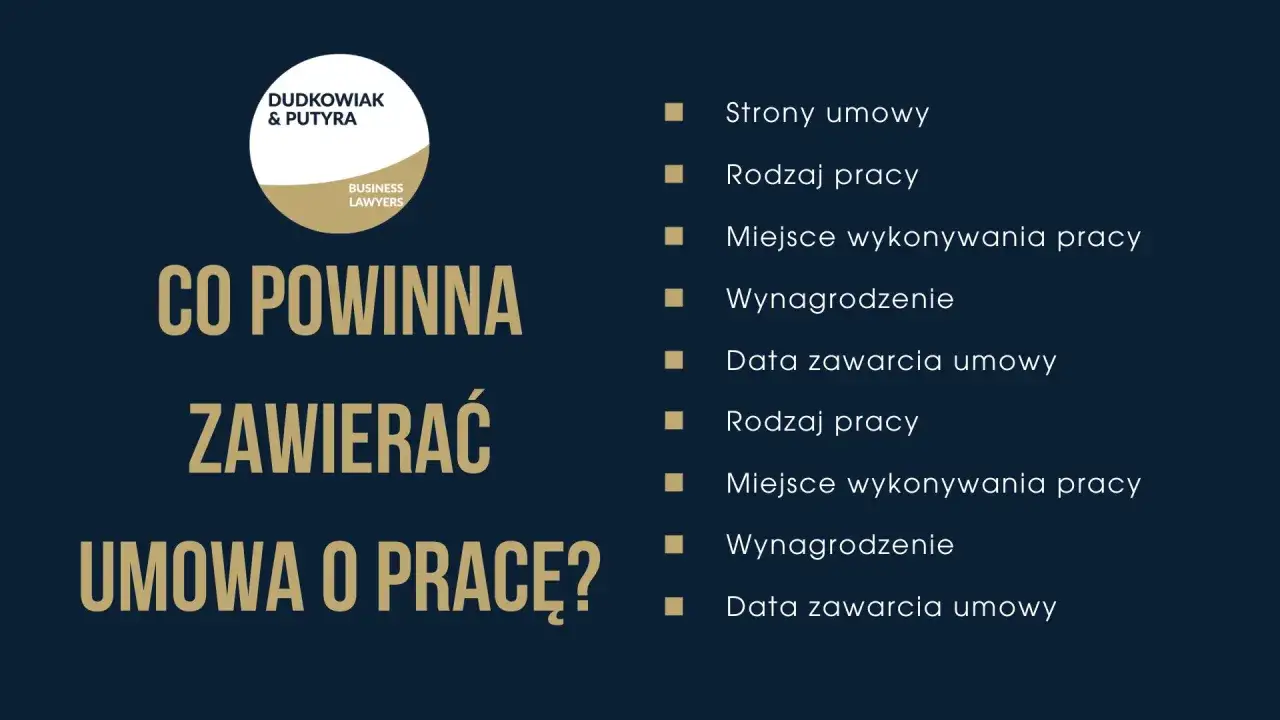 Co powinna zawierać umowa o pracę? Kluczowe elementy to strony umowy, rodzaj pracy, miejsce jej wykonywania, data zawarcia oraz wynagrodzenie zasadnicze.