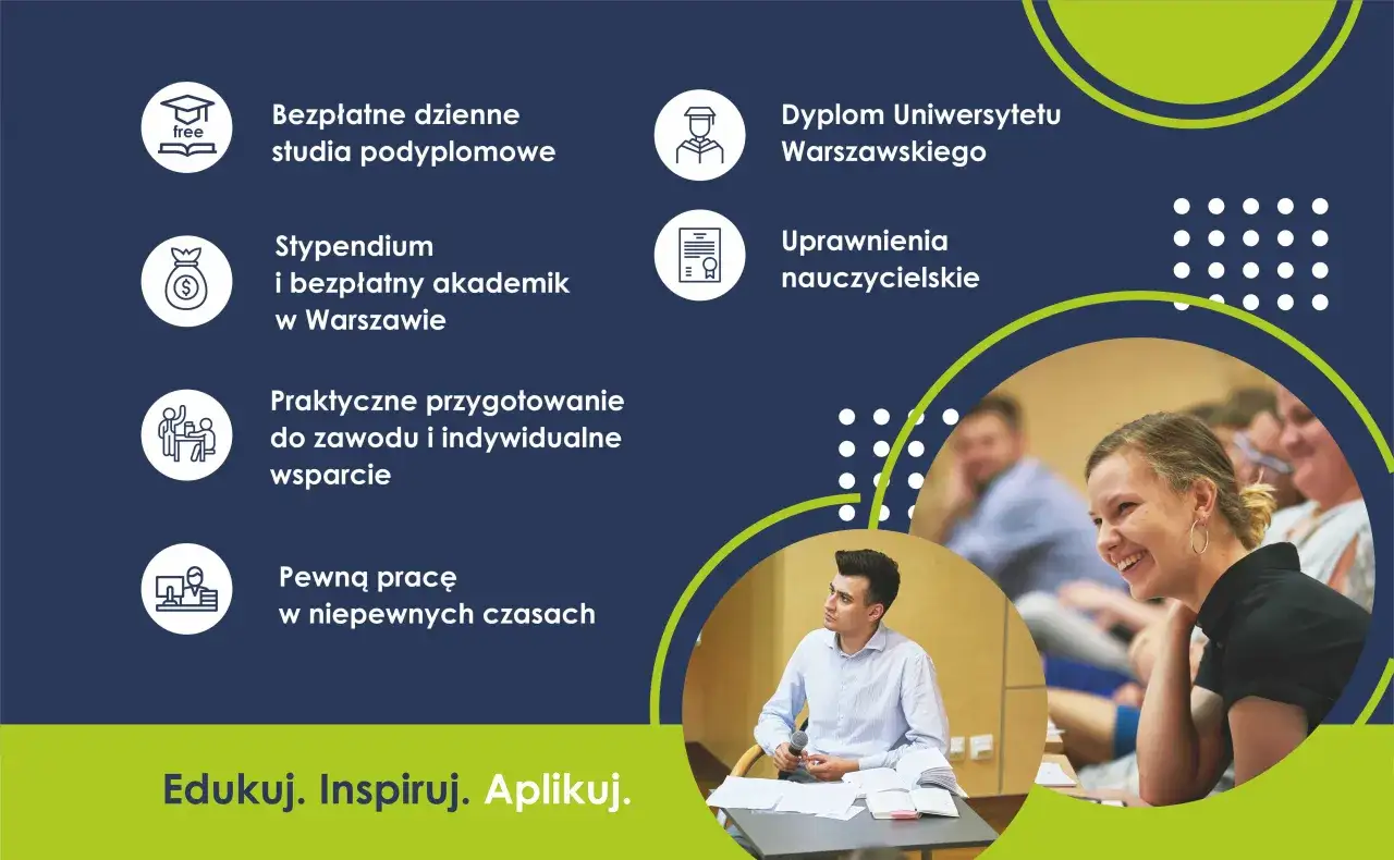 Bezpłatne dzienne studia podyplomowe online, stypendium, dyplom UW, uprawnienia nauczycielskie. Zdobądź pewną pracę!