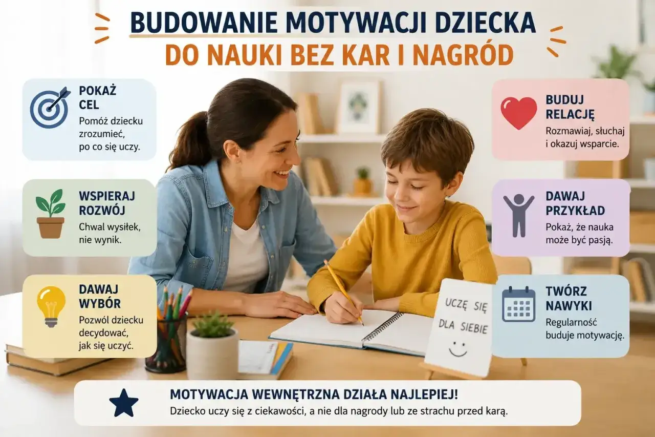 Jak zmotywować dziecko do nauki? Mama wspiera syna przy nauce, pokazując mu, jak budować relację, dawać przykład i tworzyć nawyki.