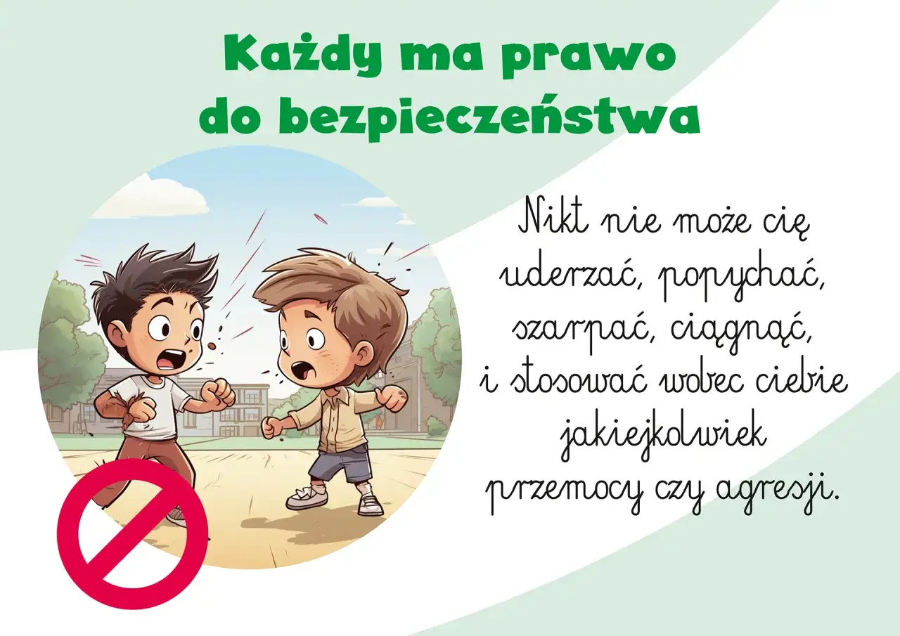 Dzieci w konflikcie, symbol zakazu. Ilustracja promuje prawo do bezpieczeństwa, zgodnie z duchem ustawy Kamilka.