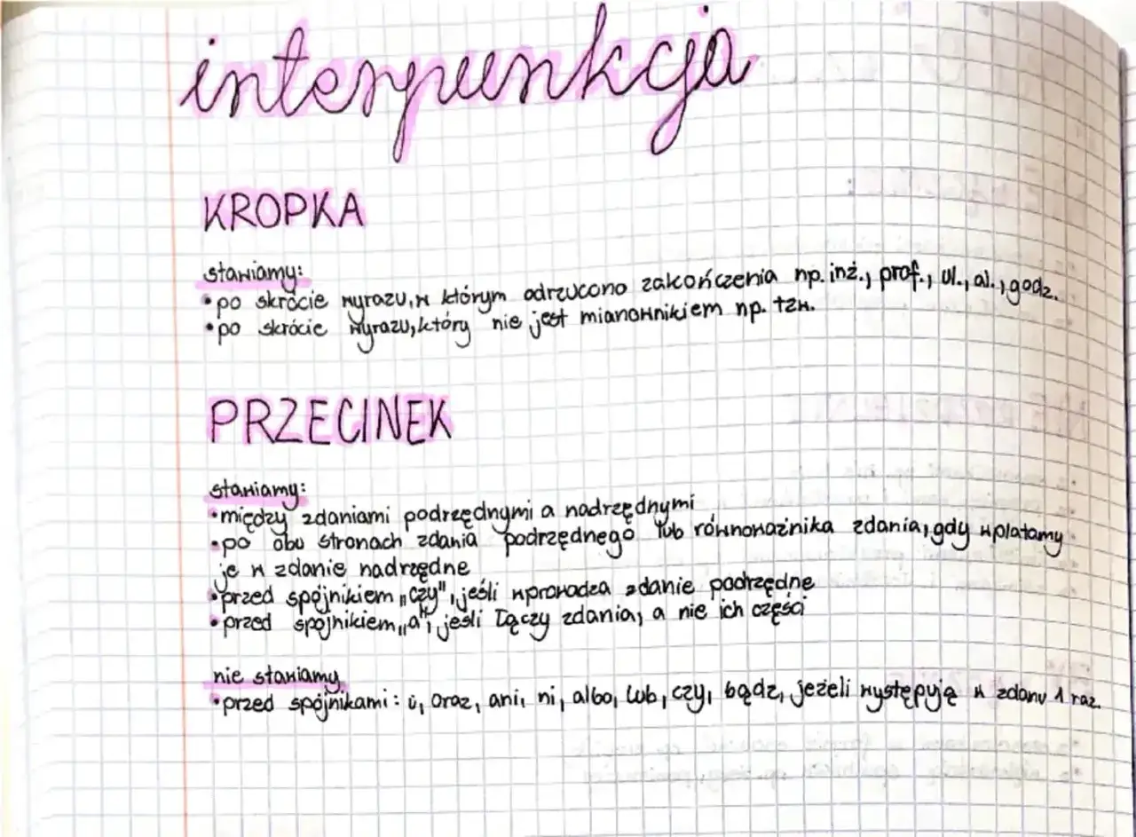 Zapiski o interpunkcji: kiedy stawiamy kropkę po skrótach, a kiedy przecinek między zdaniami podrzędnymi i nadrzędnymi.