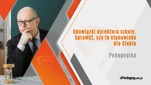 Zamyślony dyrektor szkoły w okularach, z dłonią na podbródku, zastanawia się nad obowiązkami. Czy to stanowisko jest dla Ciebie?