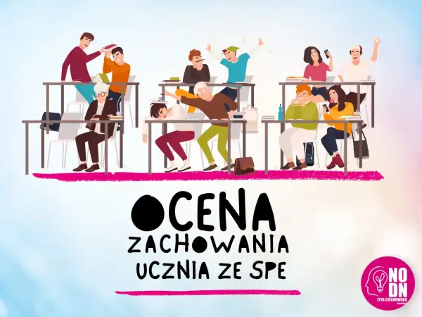 Uczniowie w klasie, jedni rozrabiają, inni jedzą. Tekst: OCENA ZACHOWANIA UCZNIA ZE SPE. Rozporządzenie w sprawie oceniania i klasyfikowania tekst jednolity.